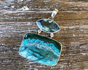 Azurite Malachite & Topaz Gemstone Pendant