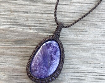 Charoite Pendant – macrame necklace Third Eye Chakra Healing Stone