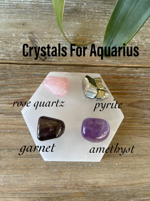 Aquarius Zodiac Crystal Set: Rose Quartz, Garnet, Amethyst, Pyrite