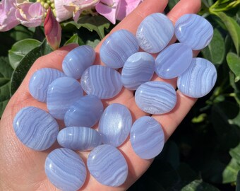 3 Blue Lace Agate Smooth Stones -  Mini Blue Lace Agate - Blue Lace Agate - Healing Crystals and Stones - Throat Chakra