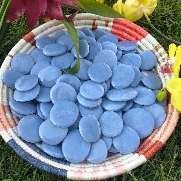 Angelite Smooth Stone (~1.3”- 1.5") - Angelite - Healing Crystals and Stones  - Throat Chakra