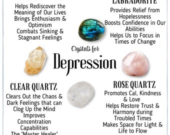 Crystal Set - Crystals For Depression - Rose Quartz - Citrine -  Labradorite - Clear Quartz