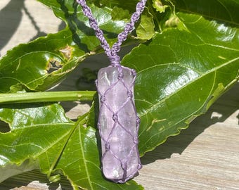 Handmade Macrame Kunzite Necklace – Heart Chakra Crystal Pendant