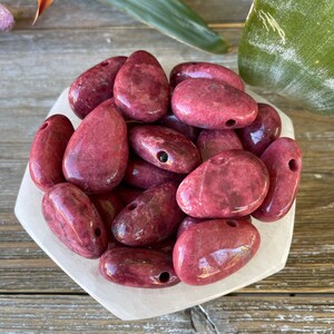 Thulite Pendant (~1 ”) - Thulite with Cross Hole - High Quality Thulite - Healing Crystals and Stones - Heart Chakra
