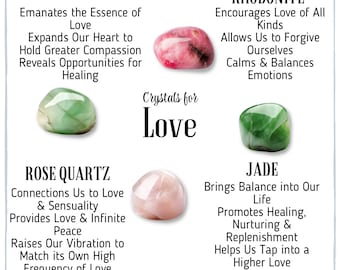 Crystal Set - Crystals For Love - Rose Quartz - Green Calcite - Rhodonite - Jade