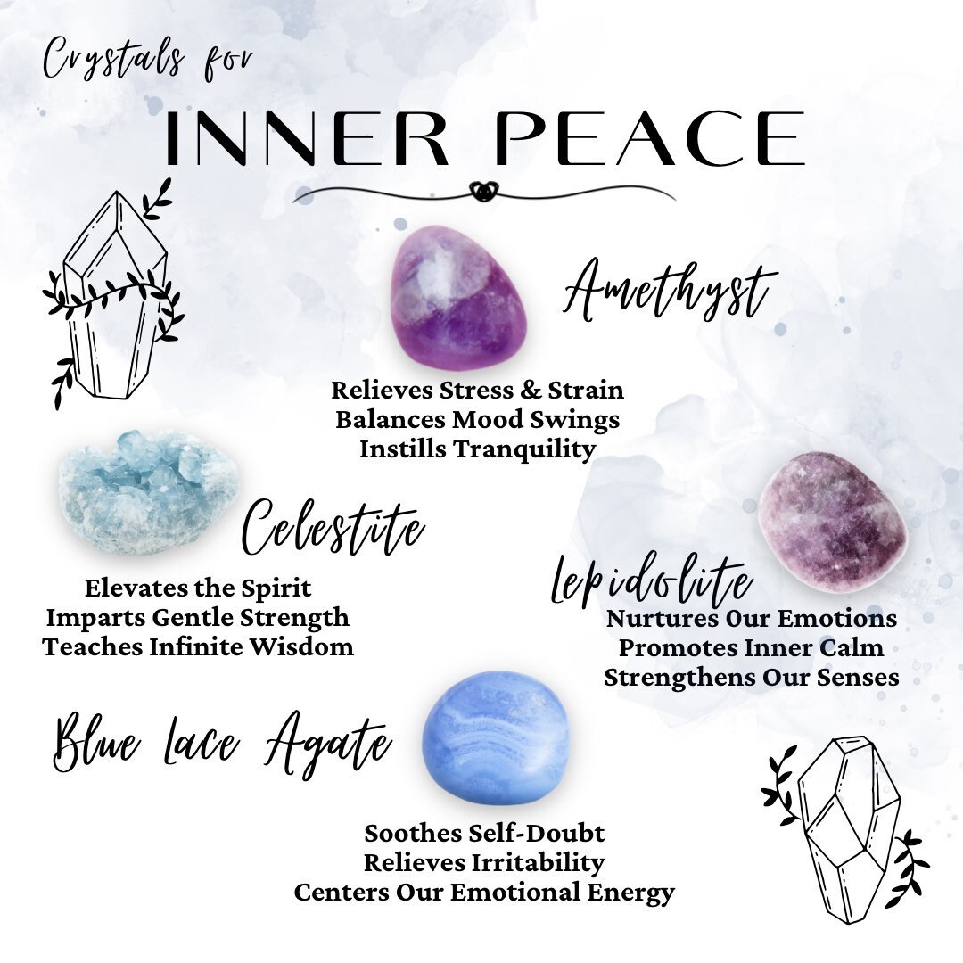 Crystal Set Crystals for Inner Peace Amethyst Lepidolite Blue Lace