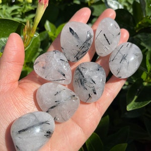 Tourmaline Quartz Tumbled Stones( 1" - 1.2") - Black Tourmaline In Quartz - Protective Stones