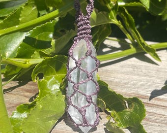 Macrame Clear Crystal Necklace – Adjustable Healing Pendant