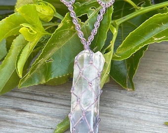 Macrame Clear Crystal Necklace – Adjustable Healing Pendant