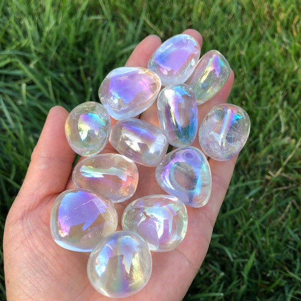 Angel Aura Quartz Tumbled Stones - Aura Quartz - Healing Crystals and Stones - Crown Chakra