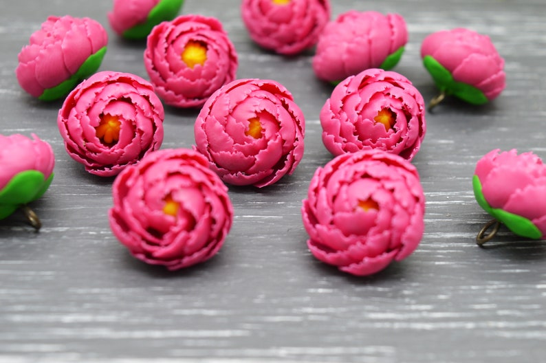 Peony Charms Polymer Clay Flower Charms Jewelry Making Etsy