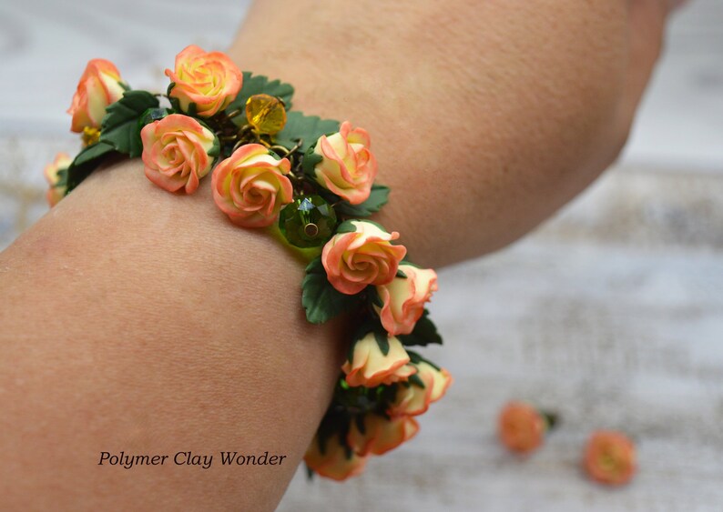 Yellow Rose Bracelet Polymer Clay Jewelry Realistic Flowers Etsy
