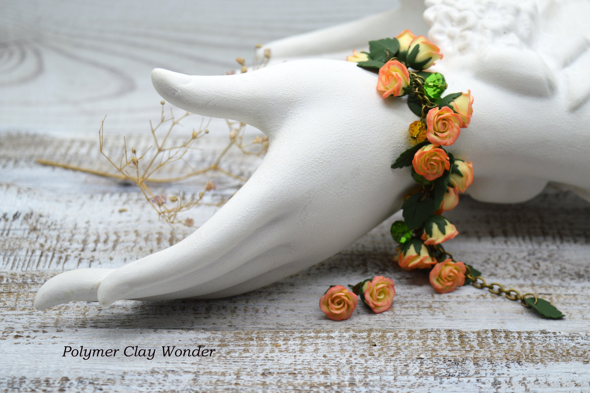 Yellow Rose Bracelet Polymer Clay Jewelry Realistic Flowers Etsy