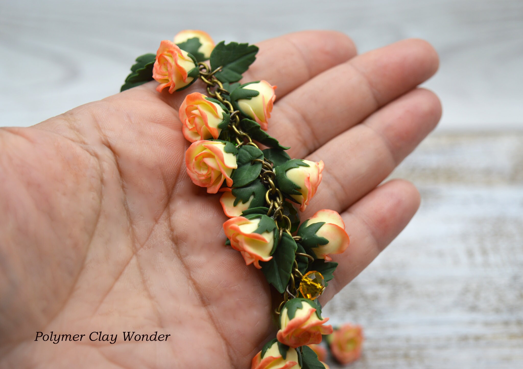 Yellow Rose Bracelet Polymer Clay Jewelry Realistic Flowers Etsy