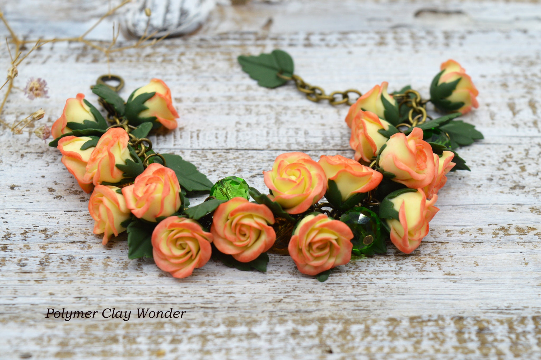 Yellow Rose Bracelet Polymer Clay Jewelry Realistic Flowers Etsy