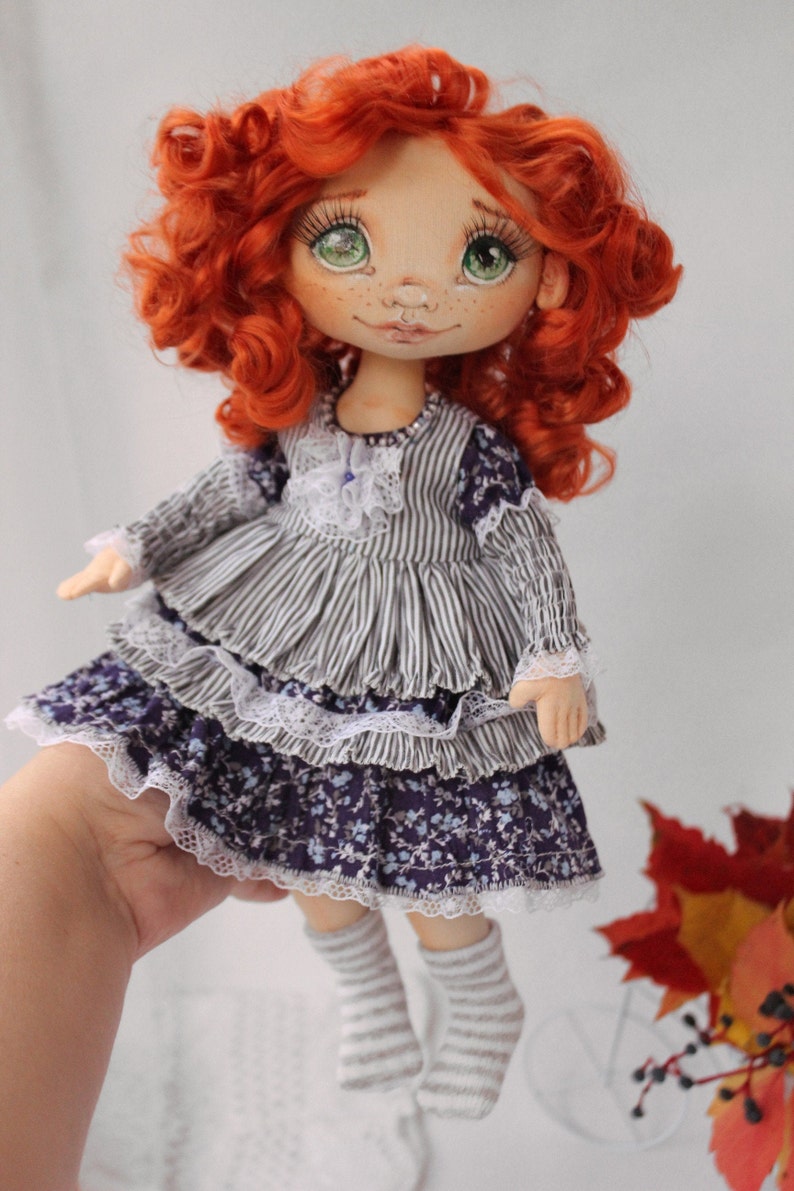 Fabric redhead doll with a toy baby. Rag doll for nursery Etsy