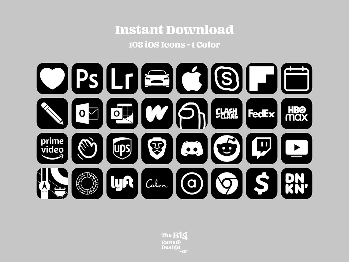 Aesthetic Black Ios 14 App Icons Pack 108 Icons 1 Color Etsy UK