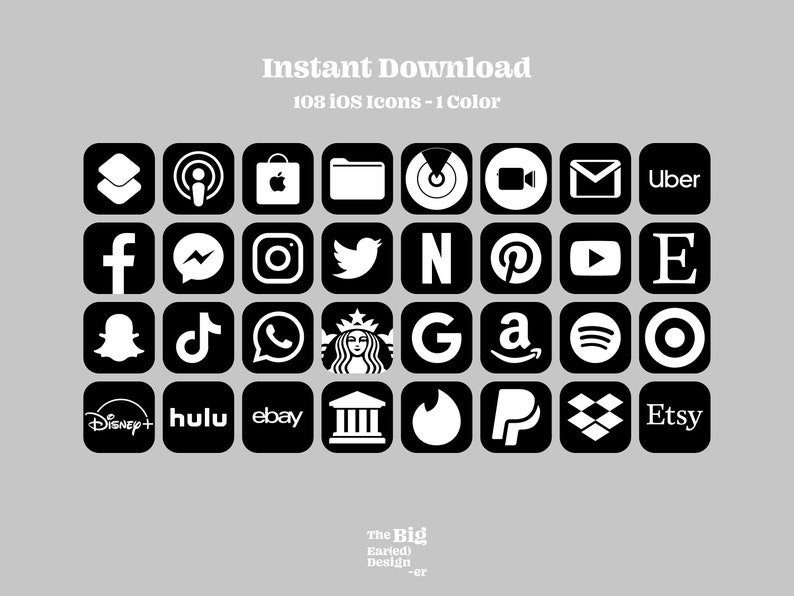 Aesthetic Black iOS 14 App Icons Pack 108 Icons 1 Color | Etsy