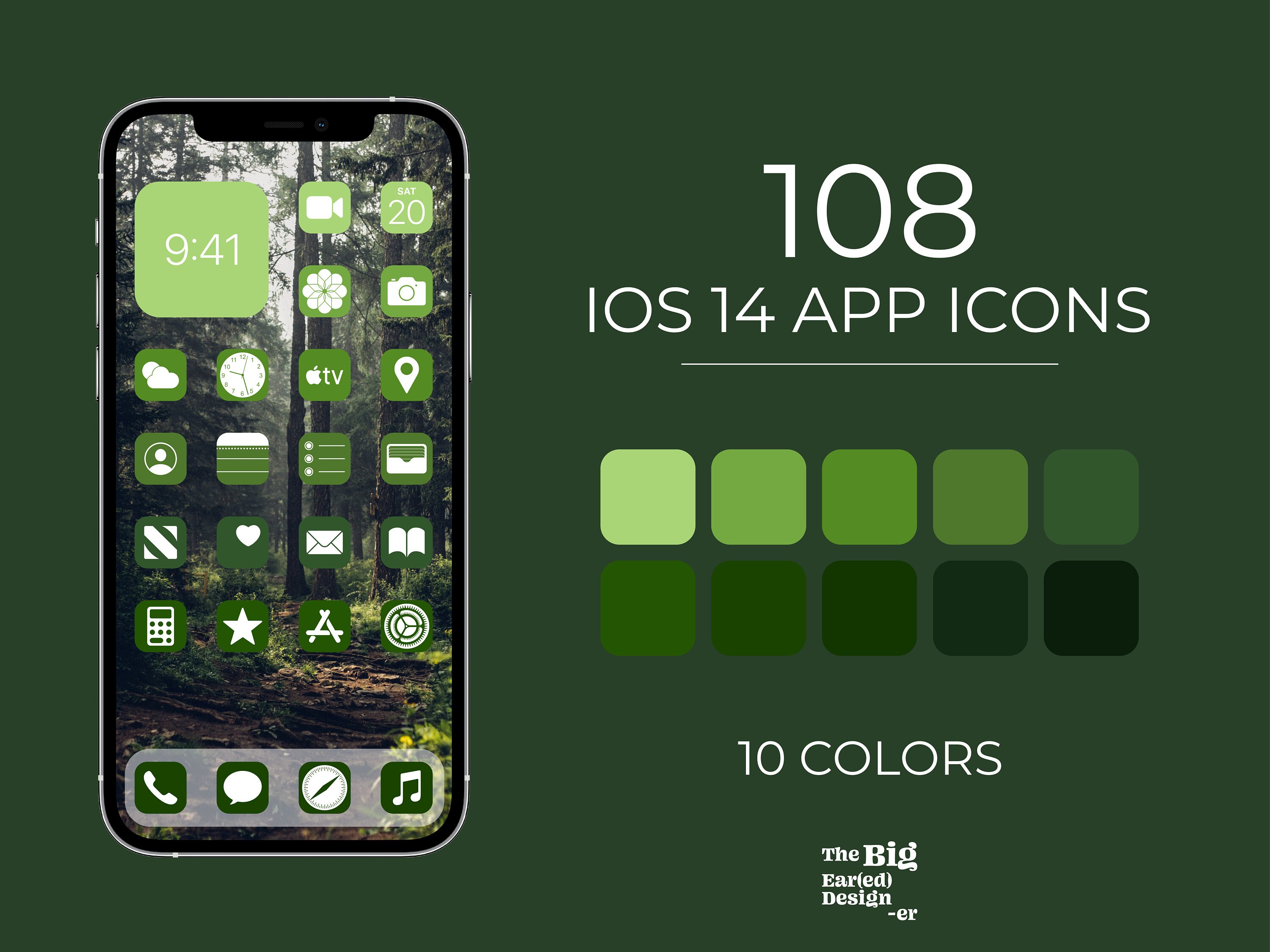 Aesthetic Green Ios 14 App Icons Pack 108 Icons 10 Colors Etsy