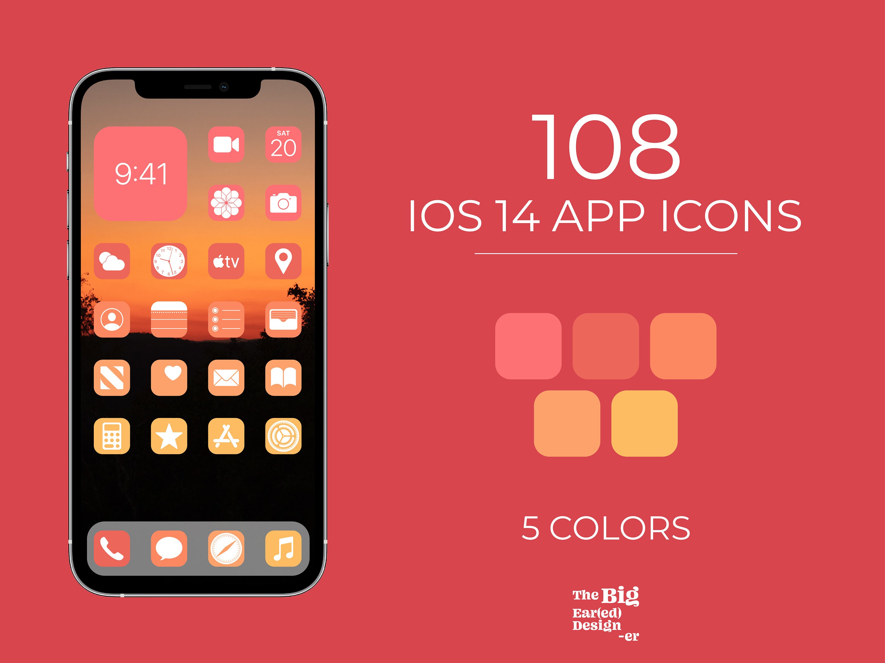 Aesthetic Red Ios 14 App Icons Pack 108 Icons 5 Colors Etsy