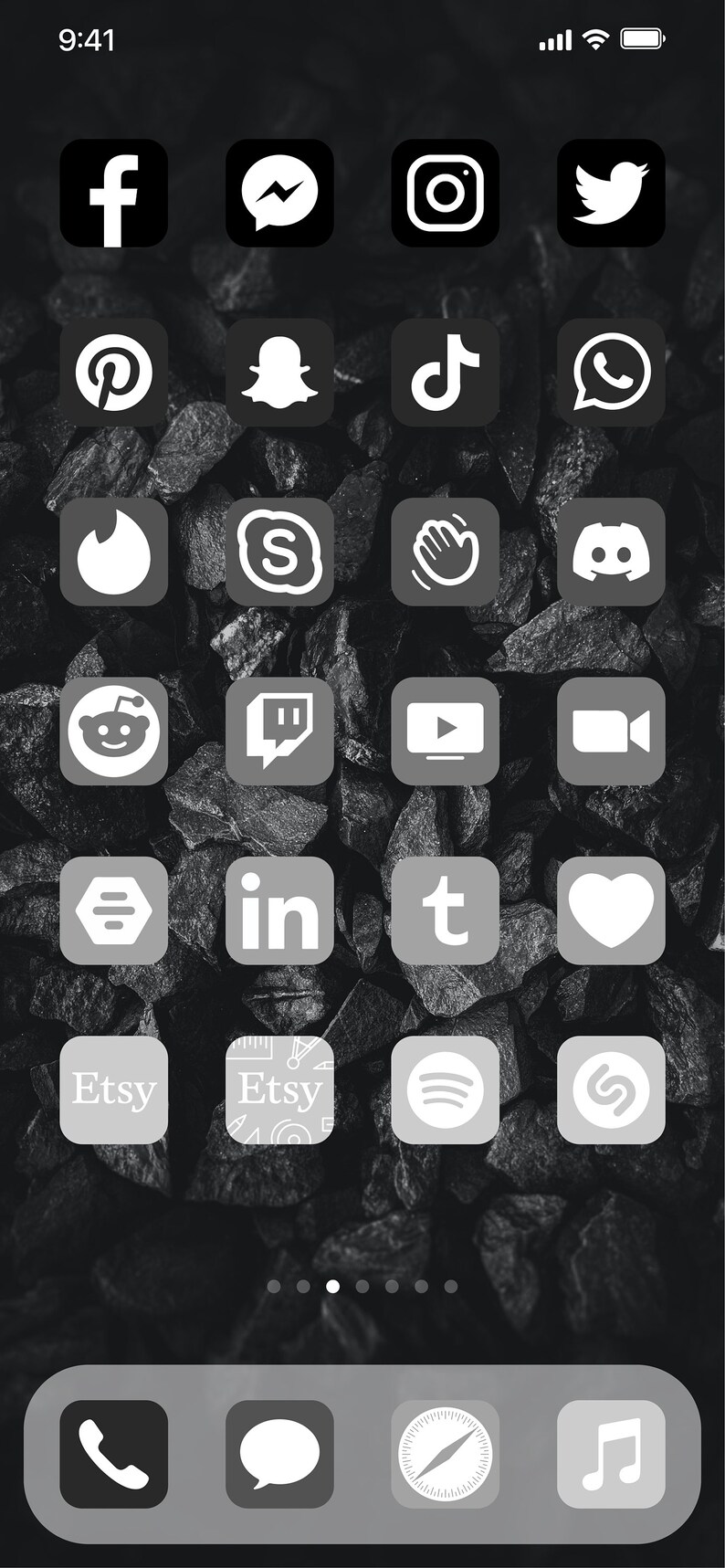 Aesthetic Black Ios App Icons Pack 250 Icons 6 Colors Etsy