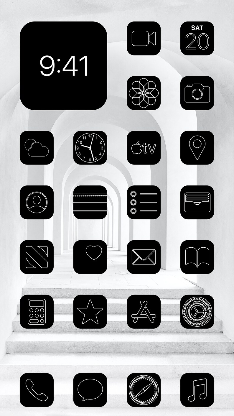Aesthetic Black iOS 14 App Icons Pack 72 Icons 1 Color Etsy