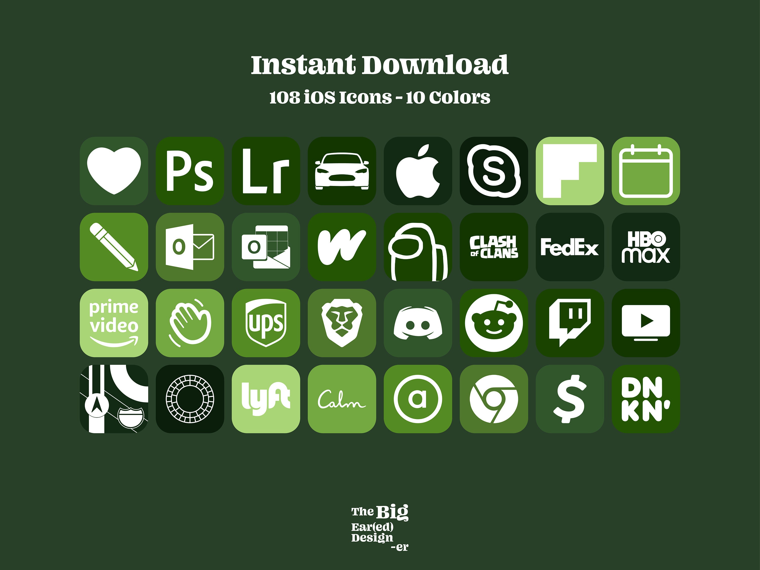 Aesthetic Green Ios 14 App Icons Pack 108 Icons 10 Colors Etsy