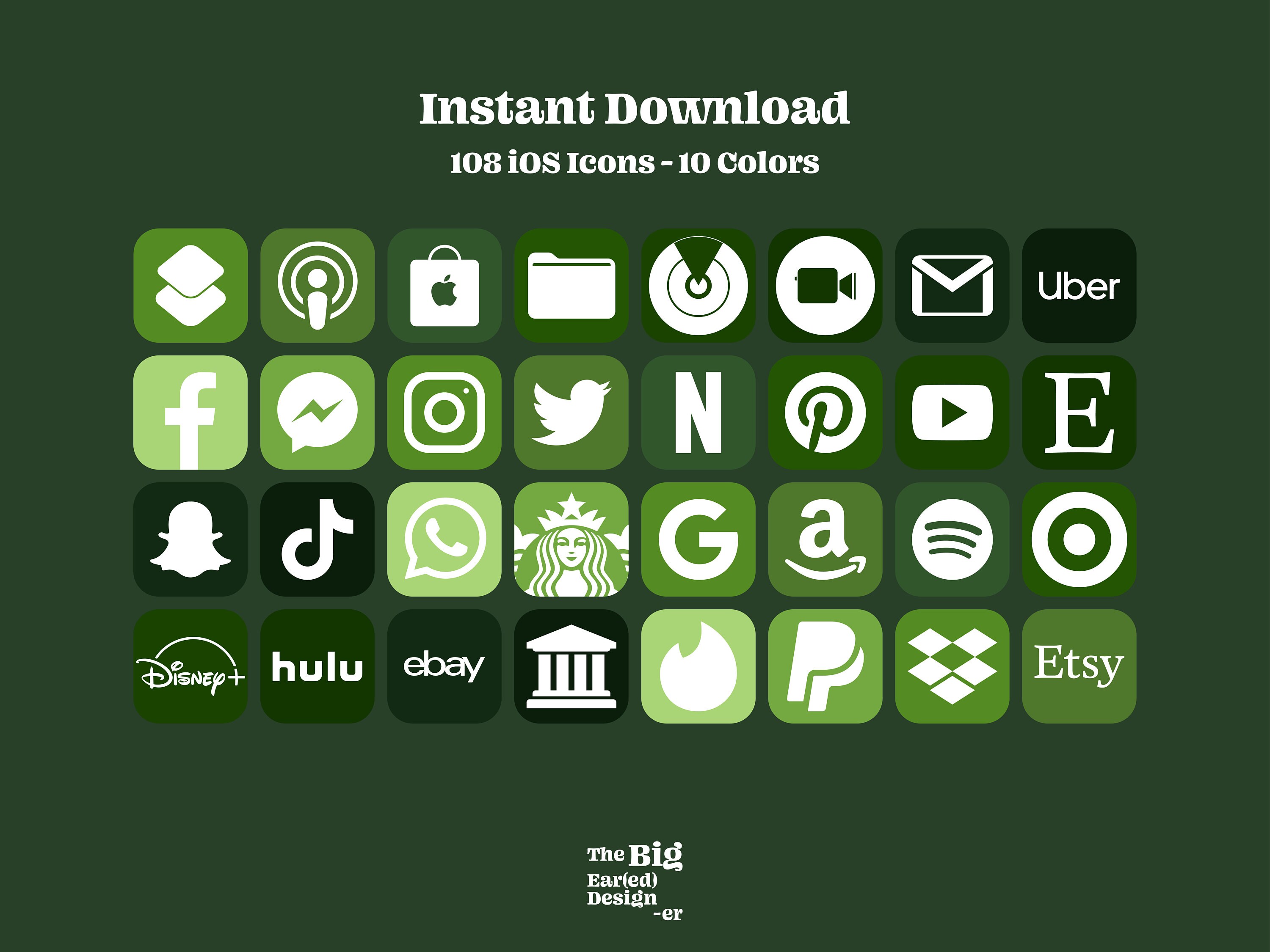 Aesthetic Green Ios 14 App Icons Pack 108 Icons 10 Colors Etsy