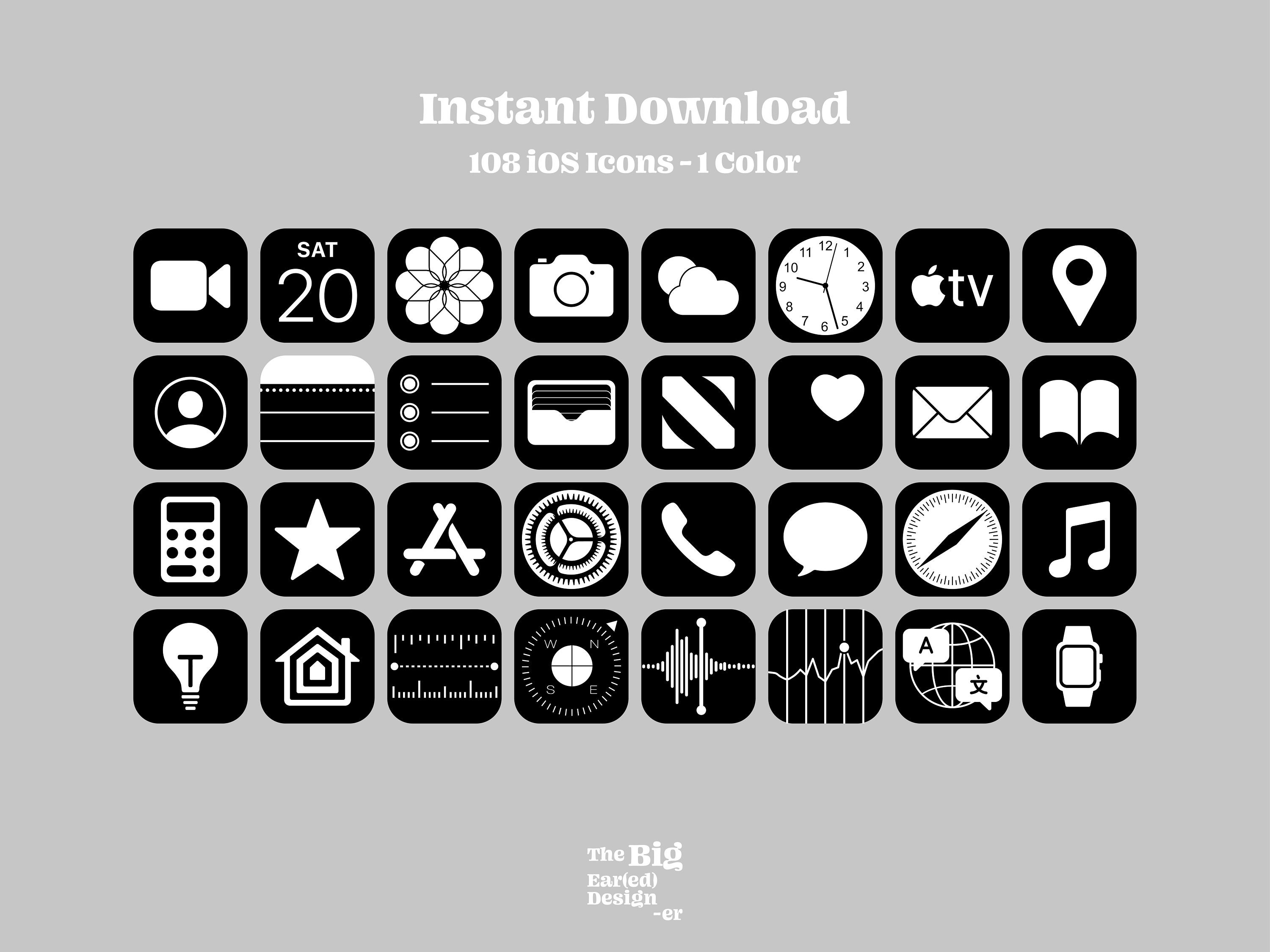 Aesthetic Black iOS 14 App Icons Pack 108 Icons 1 Color Etsy