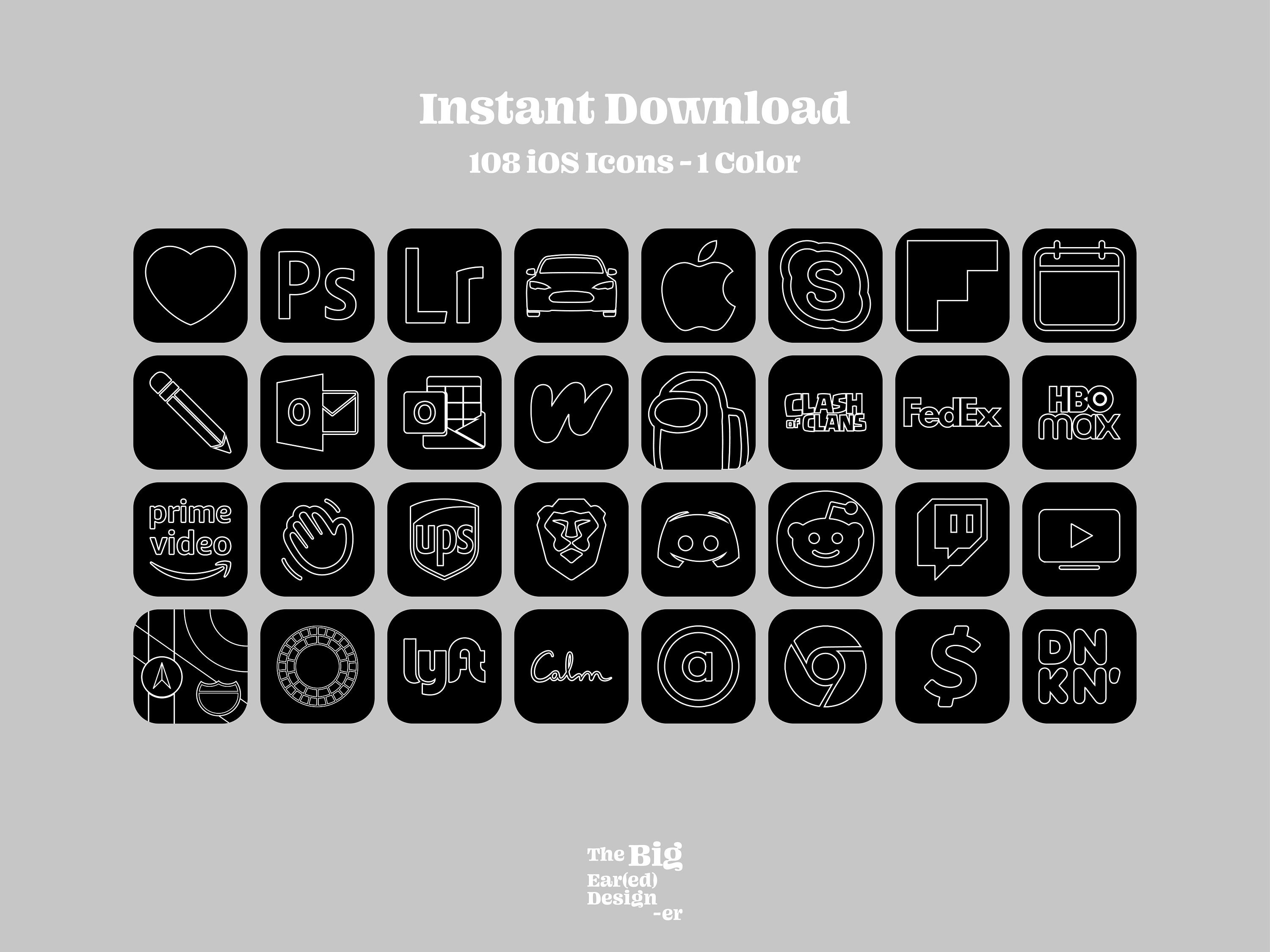 Aesthetic Black Ios 14 App Icons Pack 108 Icons 1 Color Etsy