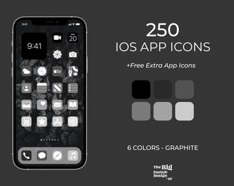 iOS 14 Icons - Black App Icons - 250 Icons - 6 Colors - Black App Icons Aesthetic - iOS Home Screen Pack