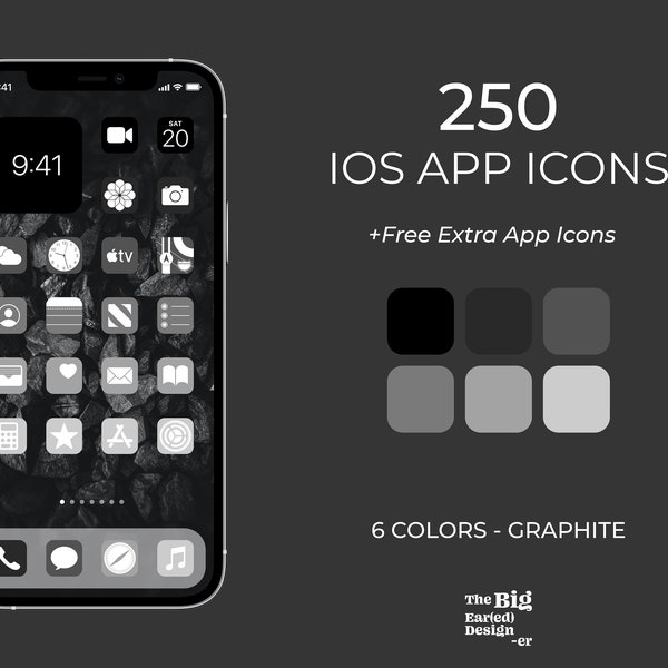 iOS 14 Icons - Black App Icons - 250 Icons - 6 Colors - Black App Icons Aesthetic - iOS Home Screen Pack