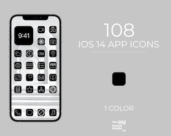 iOS 14 Icons - Schwarz App Icons - 108 Icons - 1 Farbe - Schwarz App Icons Ästhetisch - iOS Home Screen Pack