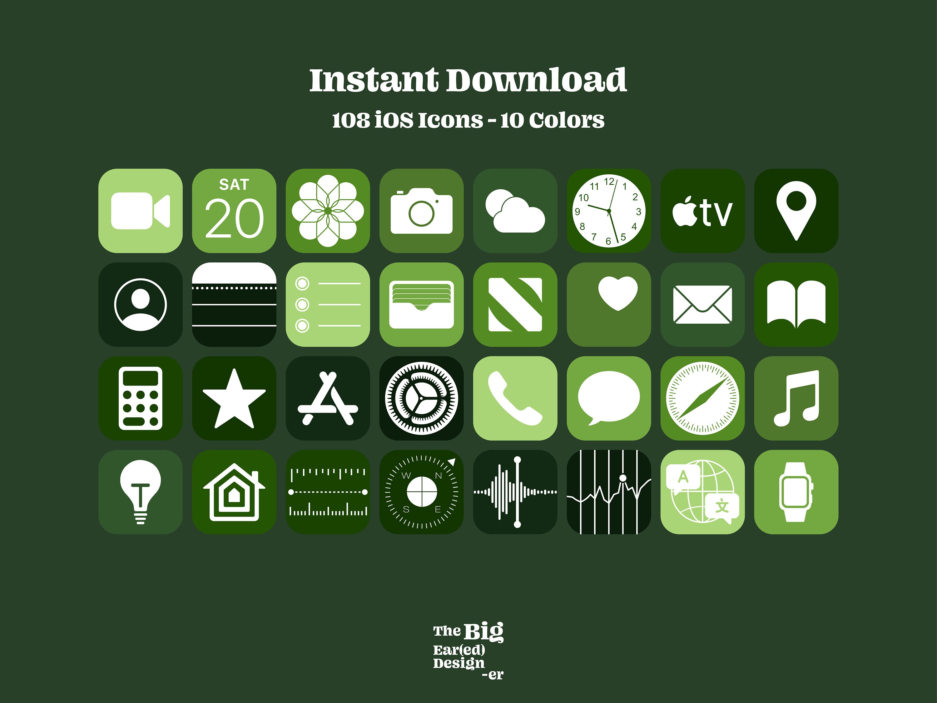Aesthetic Green Ios 14 App Icons Pack 108 Icons 10 Colors Etsy