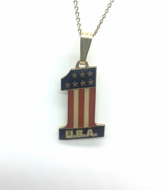 Kitsch French Metal American Flag “1” Pendant