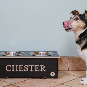 raised dog bowl stand, Elevated Wooden Dog Feeding Station, Dog bowl stand with Storage, Double dog Food & Water Bowl stand, personalised