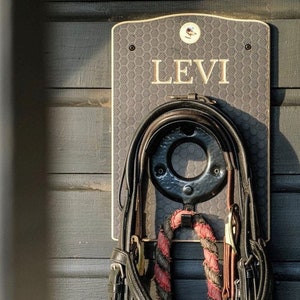 Personalised Bridle Hook, Bespoke Bridle Hanger, Horse Name Plaque with a bridle Hook, Tack Room Hooks, Stable Bridle Hook,