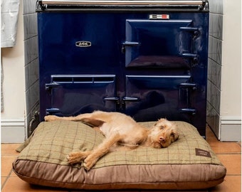 Tweed Olive Brown large Dog Bed, zip removable Washable Cover, Wool luxury tough country dog Cushion, Medium size comfortable pet mattress