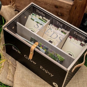 Seed Organiser Gift Set,  Seed Gift Box, Seed storage Box, Engraved Seed Packet storage, Gardeners Gift, Wooden Seed Box, Seed Organizer