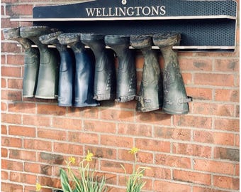 Boot rack, Welly Boot Rack, Welly Rack, Wellington Boot Rack, Wall Mounted Boot Rack, personalised Engraved welly rack,  Outdoor Boot store