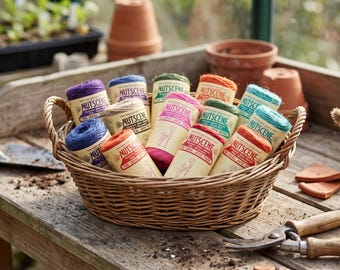 Soft colourful Jute Garden Twine,  Gardening Gift,  4 x mini pliable twines for gardening or crafting, Bio-degradable beautiful fun string