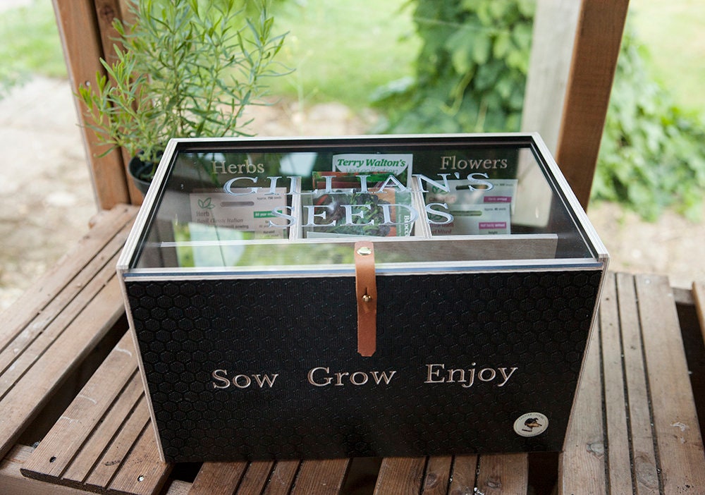 Personalised Gardener's Seed Box, Engraved Seed Packet Storage