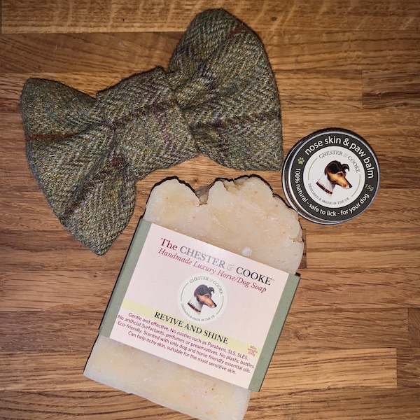 Dog bow tie, Natural dog soap, Dog shampoo bar, paw balm & Bow tie set,  Dog pamper set