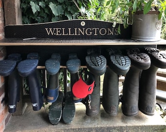 Welly rack, Wooden Boot holder, Wellington storage, shoe/walking boot Rack, Engraved Boot rack,  Engraved Welly Rack, Father's day gift