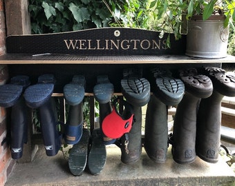 Welly rack, Wooden Boot holder, Wellington storage, shoe/walking boot Rack, Engraved Boot rack,  Engraved Welly Rack, Father's day gift