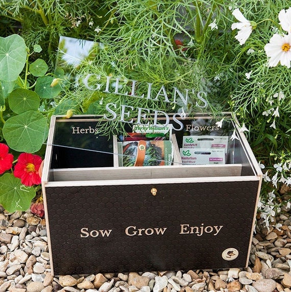 Personalised Gardener's Seed Box, Engraved Seed Packet Storage