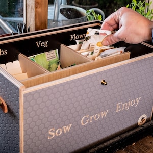 Seed Organiser, Seed Box Organizer gift set, Seed storage Box, Engraved Seed Packet storage, Gardeners Gift, Seed Tin, Garden planner,
