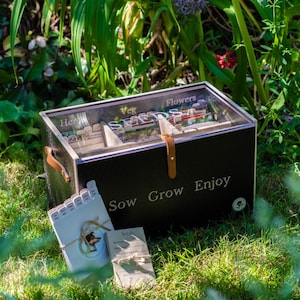 Set regalo per l'organizzazione dei semi, scatola regalo per semi, scatola per la conservazione dei semi, contenitore per bustine di semi incise, regalo per giardinieri, scatola per semi in legno, organizzatore per semi
