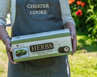 Personalised Engraved wooden Brown Herb Planter, Wood Indoor growing Garden box set, Basil Parsley Coriander Dill Chives Seeds sowing kit