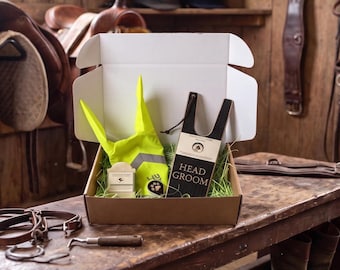 Luxury Horse Lover Gift, Equestrian Treat Box, Pony Owner Hamper, Boot Jack, Horse Soap & Hi Viz Bonnet, Horseshoe Keyring, Equine present
